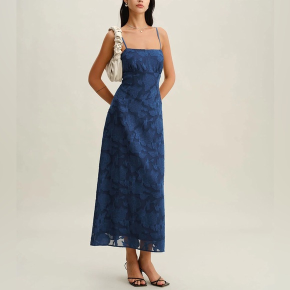 RIHOAS Dresses & Skirts - Rihoas Navy Jacquard Slip Backless Maxi Dress